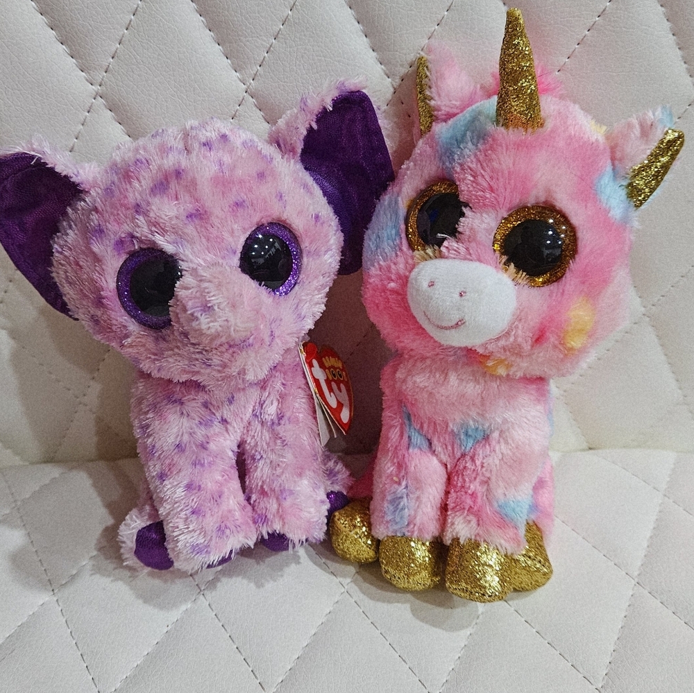 Ty Elephant & Unicorn, Eva & Fantasia Boo Babies